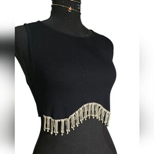 Black Blazer with Jewel Fringe & 1(pink) & 1(black) matching fringe jeweled tops